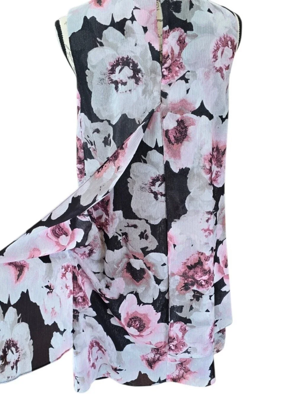 Ignite Evenings Pink Black Gray Chiffon Floral Sleeveless Dress 10